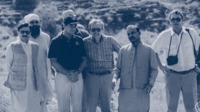 Then Maj. Gen. Hamid Gul, Director General of the ISI (far left), with William Webster, Director of Central Intelligence, Clair George, Deputy Director for Operations, and Milt Bearden, CIA station chief, at a training camp for the mujahedeen in Pakistans North-West Frontier Province in 1987. (RAWA)